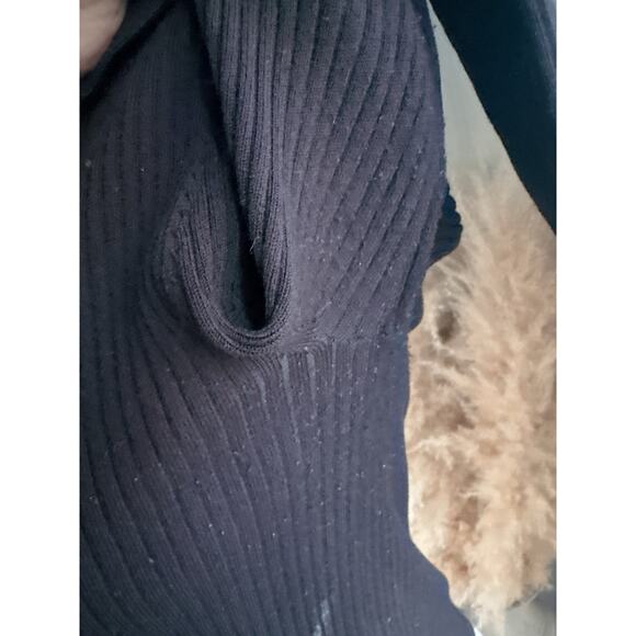 Babaton Black Ribbed Sculpt Knit Polo Long Sleeve Crop Sweater Small Collared - Picture 5 of 10